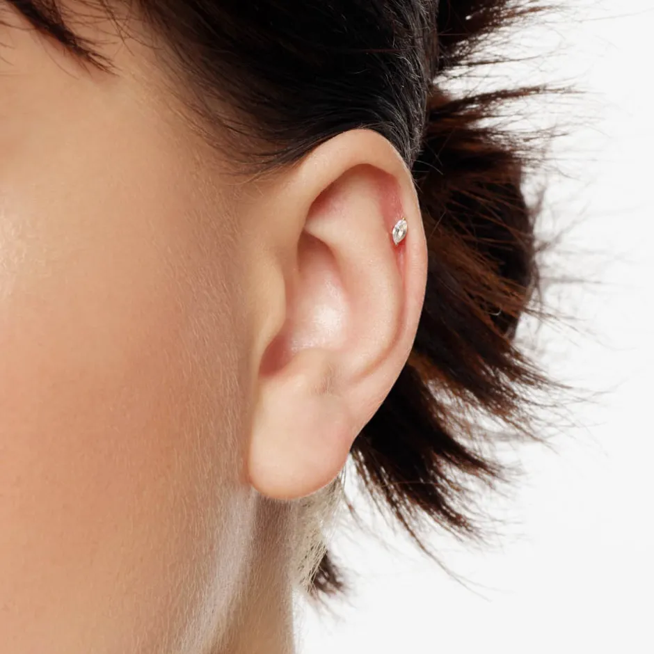 Clearance White Sapphire Marquise Helix Single Stud Earring in 10k Gold Natural Gemstones | 10k Gold