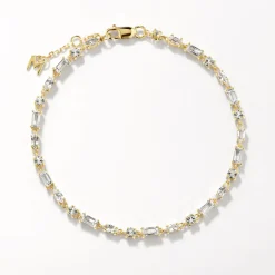 Online White Topaz Baguette and Round Tennis Bracelet in Gold Natural Gemstones | 18k Fine Gold Plated
