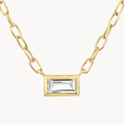 Fashion White Topaz Baguette Chain Necklace in Gold Natural Gemstones | 18k Fine Gold Plated