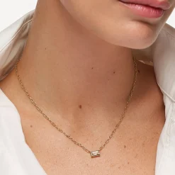 Fashion White Topaz Baguette Chain Necklace in Gold Natural Gemstones | 18k Fine Gold Plated