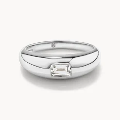 Best White Topaz Baguette Curve Pinky Ring in Silver Under $150 | Natural Gemstones