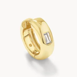 Outlet White Topaz Baguette Curve Huggies in Gold Natural Gemstones | 18k Fine Gold Plated
