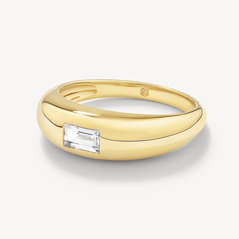 Online White Topaz Baguette Curve Pinky Ring in Gold Gifts For Him | Natural Gemstones