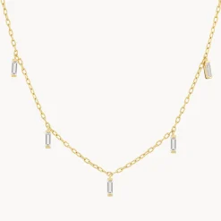 Online White Topaz Baguette Droplet Chain Necklace in Gold Natural Gemstones | 18k Fine Gold Plated