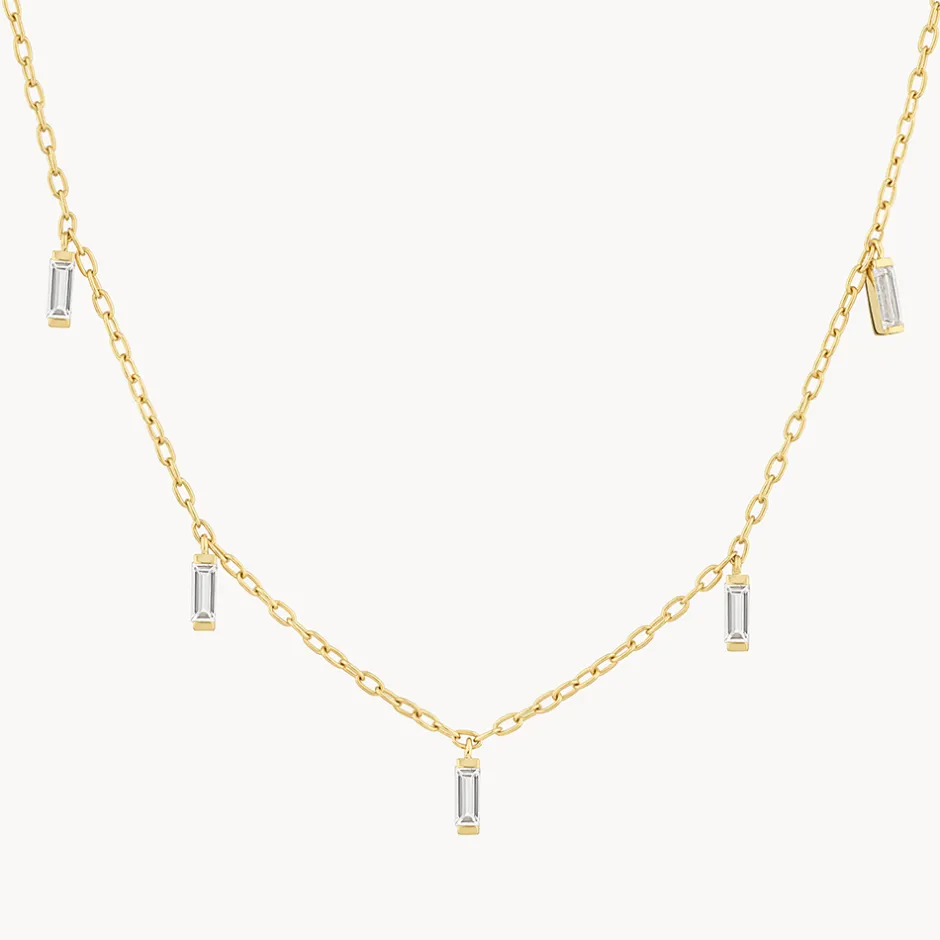 Online White Topaz Baguette Droplet Chain Necklace in Gold Natural Gemstones | 18k Fine Gold Plated