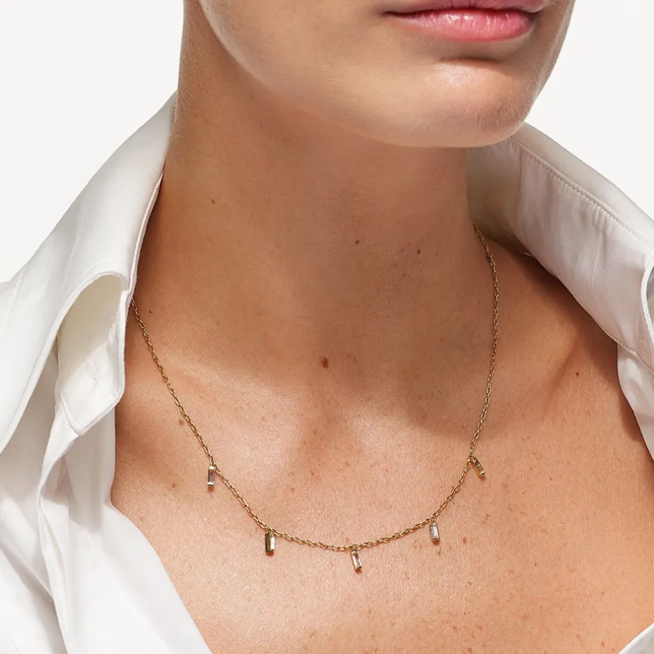 Online White Topaz Baguette Droplet Chain Necklace in Gold Natural Gemstones | 18k Fine Gold Plated