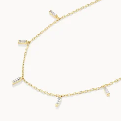 Online White Topaz Baguette Droplet Chain Necklace in Gold Natural Gemstones | 18k Fine Gold Plated