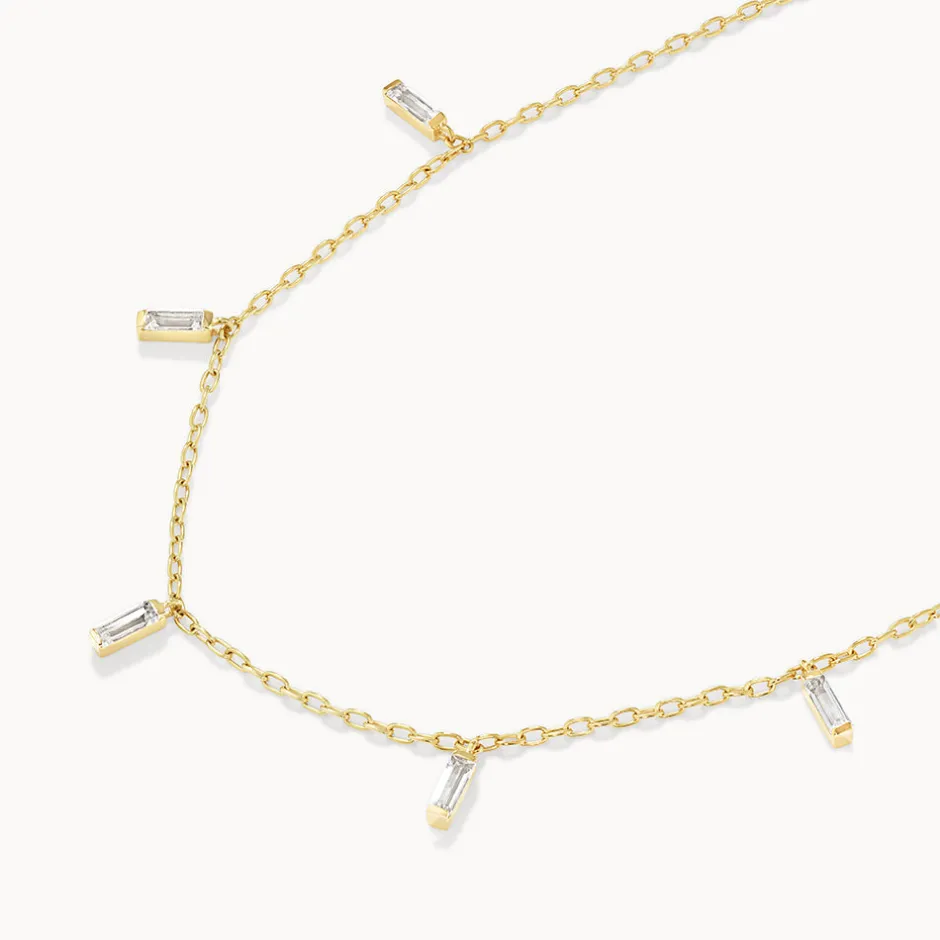 Online White Topaz Baguette Droplet Chain Necklace in Gold Natural Gemstones | 18k Fine Gold Plated