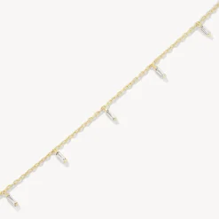 Online White Topaz Baguette Droplet Chain Necklace in Gold Natural Gemstones | 18k Fine Gold Plated