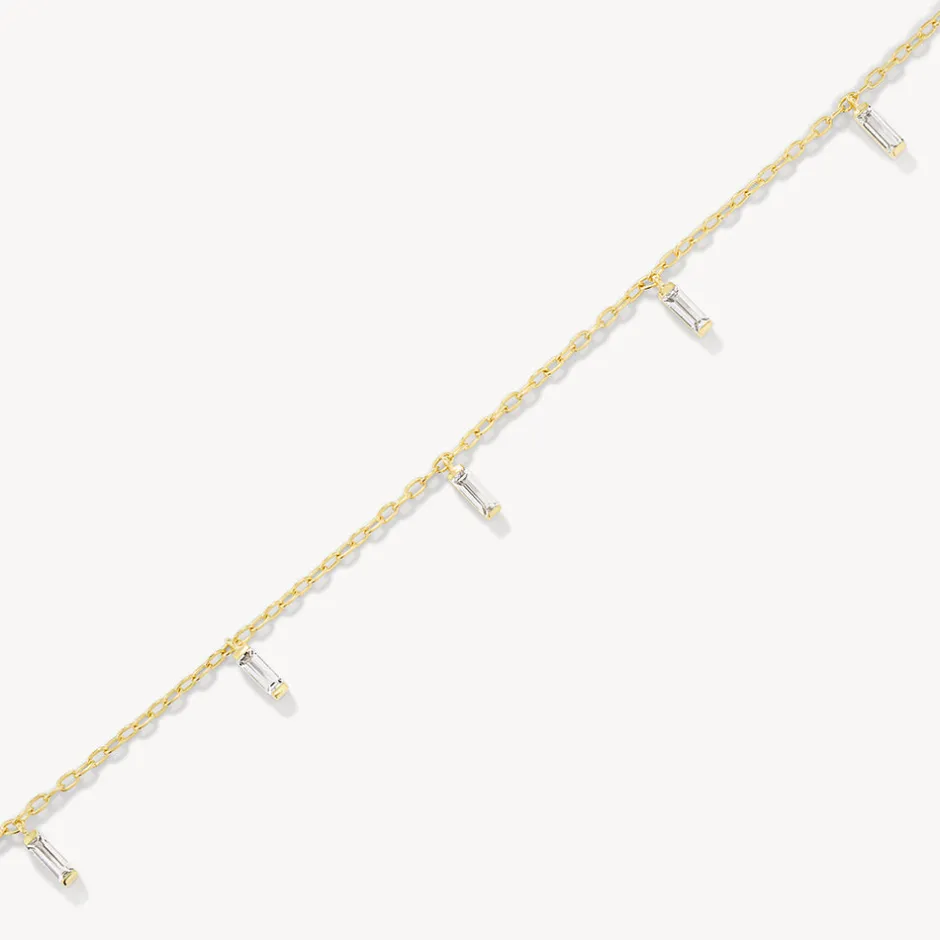 Online White Topaz Baguette Droplet Chain Necklace in Gold Natural Gemstones | 18k Fine Gold Plated