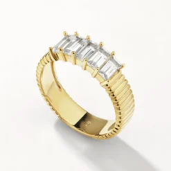Best White Topaz Baguette Textured Ring in Gold Natural Gemstones | 18k Fine Gold Plated