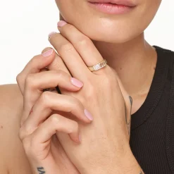 Best White Topaz Baguette Textured Ring in Gold Natural Gemstones | 18k Fine Gold Plated