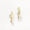 Hot White Topaz Baguette Wave Suspender Bar Earrings in Gold Natural Gemstones | 18k Fine Gold Plated