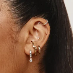 Hot White Topaz Baguette Wave Suspender Bar Earrings in Gold Natural Gemstones | 18k Fine Gold Plated