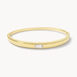 Clearance White Topaz Bangle in Gold Natural Gemstones | 18k Fine Gold Plated