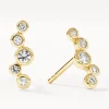 New White Topaz Bezel Bubble Stud Earrings in Gold Natural Gemstones | 18k Fine Gold Plated