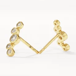 New White Topaz Bezel Bubble Stud Earrings in Gold Natural Gemstones | 18k Fine Gold Plated