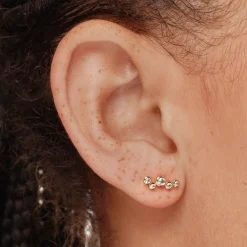 New White Topaz Bezel Bubble Stud Earrings in Gold Natural Gemstones | 18k Fine Gold Plated