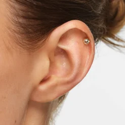 Sale White Topaz Bezel Helix Single Stud in 10k Gold Earrings | Studs