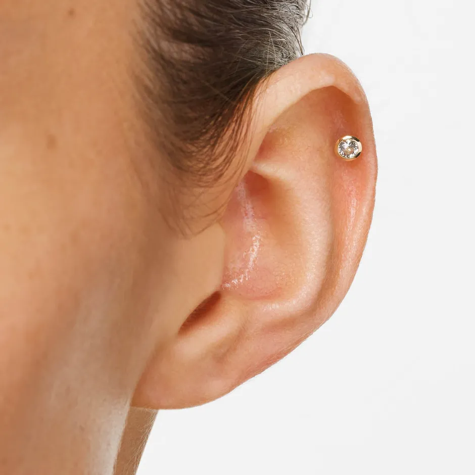 Sale White Topaz Bezel Helix Single Stud in 10k Gold Earrings | Studs