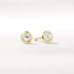 New White Topaz Bezel Stud Earrings in 10k Gold Natural Gemstones | Earrings