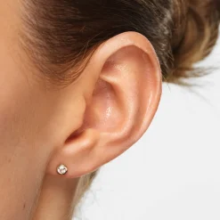 New White Topaz Bezel Stud Earrings in 10k Gold Natural Gemstones | Earrings