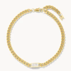 Sale White Topaz Curb Chain Bracelet in Gold Gifts For Him | Natural Gemstones