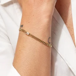 Sale White Topaz Curb Chain Bracelet in Gold Gifts For Him | Natural Gemstones