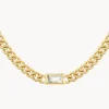 Outlet White Topaz Curb Chain Necklace in Gold Gifts For Him | Natural Gemstones