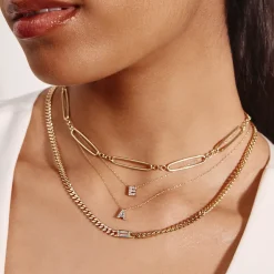 Outlet White Topaz Curb Chain Necklace in Gold Gifts For Him | Natural Gemstones