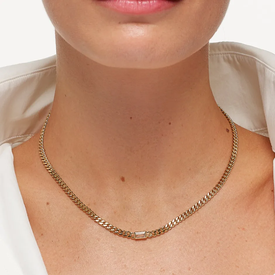 Outlet White Topaz Curb Chain Necklace in Gold Gifts For Him | Natural Gemstones