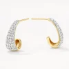 Hot White Topaz Dome Hoop Stud Earrings in Gold Natural Gemstones | 18k Fine Gold Plated