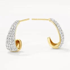 Hot White Topaz Dome Hoop Stud Earrings in Gold Natural Gemstones | 18k Fine Gold Plated