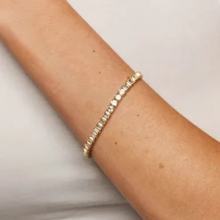 Sale White Topaz Emerald Cut Tennis Bracelet in Gold Natural Gemstones | 18k Fine Gold Plated