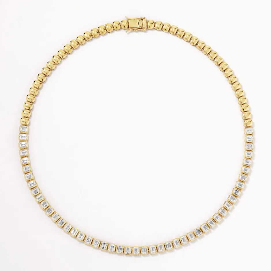 Discount White Topaz Emerald Cut Tennis Necklace in Gold Natural Gemstones | 18k Fine Gold Plated
