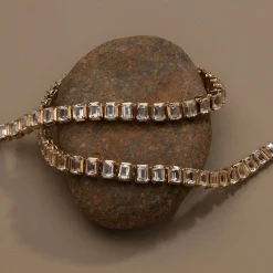 Sale White Topaz Emerald Cut Tennis Bracelet in Gold Natural Gemstones | 18k Fine Gold Plated