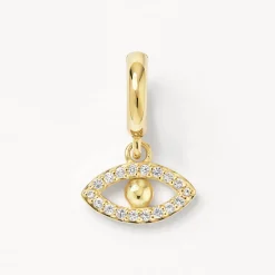Fashion White Topaz Evil Eye Pendant in Gold Symbolic Jewellery | 18k Fine Gold Plated
