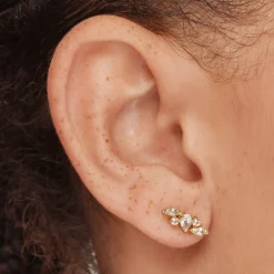 Outlet White Topaz Fancy Cut Stud Earrings in Gold Natural Gemstones | 18k Fine Gold Plated