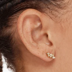 Outlet White Topaz Fancy Cut Stud Earrings in Gold Natural Gemstones | 18k Fine Gold Plated