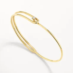 Outlet White Topaz Link Loop Bangle in Gold 18k Fine Gold Plated | Bracelets & Bangles