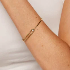 Outlet White Topaz Link Loop Bangle in Gold 18k Fine Gold Plated | Bracelets & Bangles
