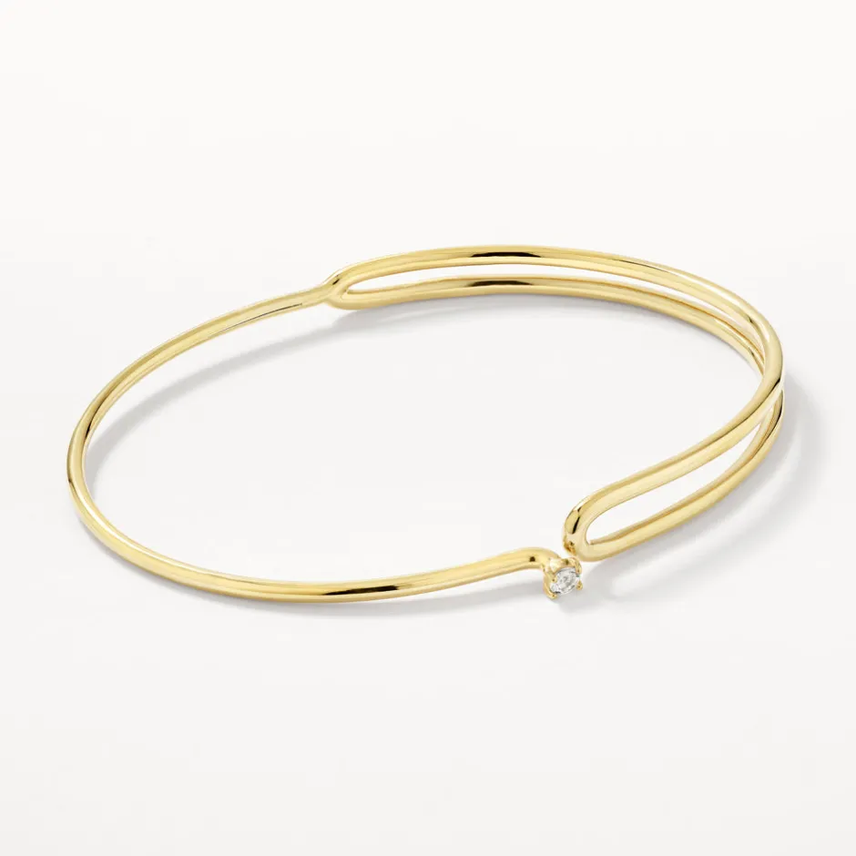 Outlet White Topaz Link Loop Bangle in Gold 18k Fine Gold Plated | Bracelets & Bangles