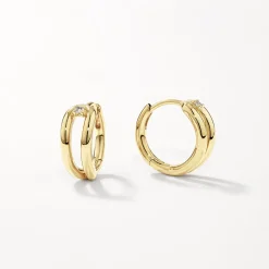 Hot White Topaz Link Loop Hoop Earrings in Gold 18k Fine Gold Plated | Earrings