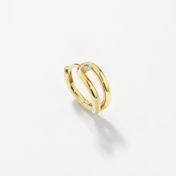 Hot White Topaz Link Loop Hoop Earrings in Gold 18k Fine Gold Plated | Earrings