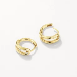 Hot White Topaz Link Loop Hoop Earrings in Gold 18k Fine Gold Plated | Earrings