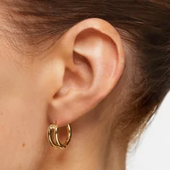 Hot White Topaz Link Loop Hoop Earrings in Gold 18k Fine Gold Plated | Earrings