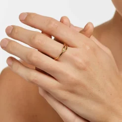 Outlet White Topaz Link Loop Ring in Gold 18k Fine Gold Plated | Rings