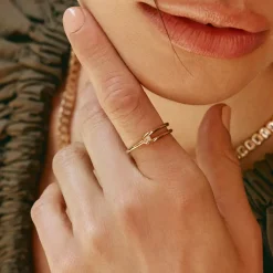 Outlet White Topaz Link Loop Ring in Gold 18k Fine Gold Plated | Rings