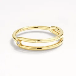 Outlet White Topaz Link Loop Ring in Gold 18k Fine Gold Plated | Rings