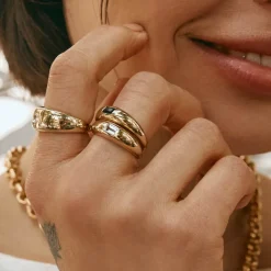 Clearance White Topaz Marquise Curve Pinky Ring in Gold Natural Gemstones | 18k Fine Gold Plated